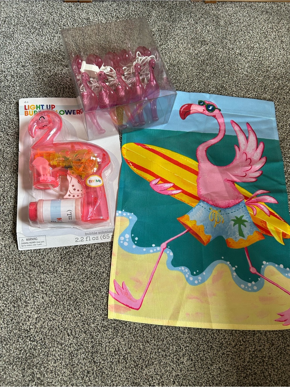 Pink Flamingo Bubble Blower & Beach Flag Set - Party Supplies